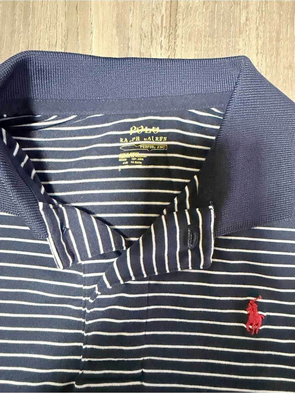Polo Ralph Lauren Boys Size 5 Performance Striped Polo Shirt Navy Blue Red Pony